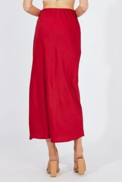 Red Slip Skirt Front Split Satin -Modern Fashion Shop sm3578 47pk red 5
