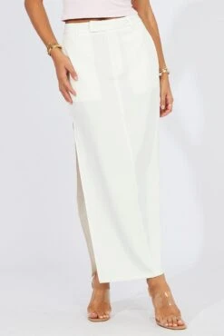 White Mid Skirt Side Split High Rise -Modern Fashion Shop sm3618 84pb cream 3