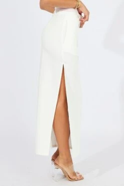 White Mid Skirt Side Split High Rise -Modern Fashion Shop sm3618 84pb cream 4