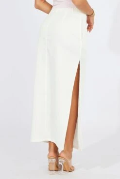 White Mid Skirt Side Split High Rise -Modern Fashion Shop sm3618 84pb cream 5