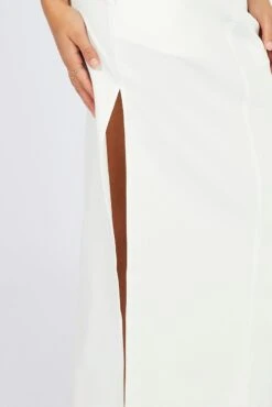 White Mid Skirt Side Split High Rise -Modern Fashion Shop sm3618 84pb cream 6