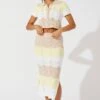 Beige Stripe Knit Skirt Midi Crochet