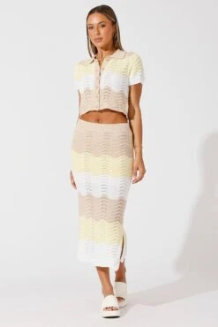 Beige Stripe Knit Skirt Midi Crochet -Modern Fashion Shop sm3670x 40p stripe 3