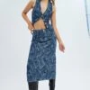Denim Midi Skirt Mid Rise Straight Fit Paisley Denim -Modern Fashion Shop sm8254 33cb dark wash 1