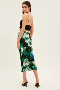 Green Floral Slip Skirt Midi Floral Satin -Modern Fashion Shop sm9223b 47m floral 5