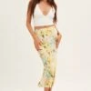 Yellow Floral Midi Skirt Slip Floral Print