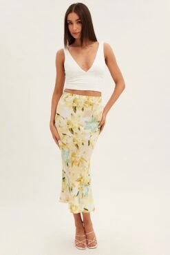 Yellow Floral Midi Skirt Slip Floral Print -Modern Fashion Shop sm9223cx 47mb floral 3
