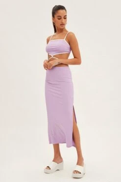 Purple Midi Skirt Bodycon Tie Contrast Ribbed -Modern Fashion Shop sm9250x 46mb lilac 3