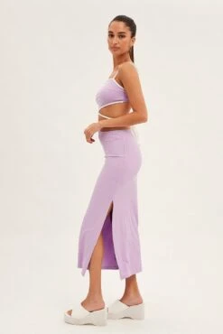 Purple Midi Skirt Bodycon Tie Contrast Ribbed -Modern Fashion Shop sm9250x 46mb lilac 4