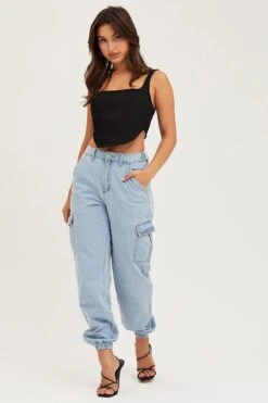 Blue Cargo Jeans High Rise Denim