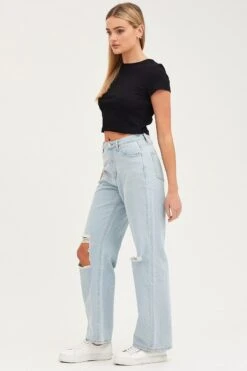 Blue Straight Denim Jeans Mid Rise -Modern Fashion Shop straight jean blue straight denim jeans mid rise 32967359070401