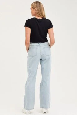 Blue Straight Denim Jeans Mid Rise -Modern Fashion Shop straight jean blue straight denim jeans mid rise 32967359103169