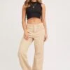 Beige Wide Leg Denim Jeans High Rise