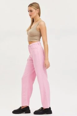 Pink Straight Denim Jeans High Rise -Modern Fashion Shop straight jean pink straight denim jeans high rise 32967342129345