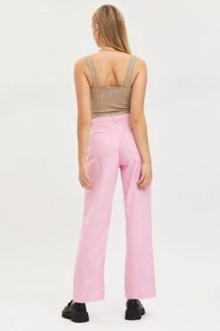 Pink Straight Denim Jeans High Rise -Modern Fashion Shop straight jean pink straight denim jeans high rise 32967342194881