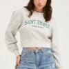 Grey Graphic Sweater Semi Crop -Modern Fashion Shop sweater grey graphic sweater semi crop 32967459373249