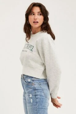 Grey Graphic Sweater Semi Crop -Modern Fashion Shop sweater grey graphic sweater semi crop 32967459471553