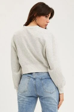 Grey Graphic Sweater Semi Crop -Modern Fashion Shop sweater light grey graphic sweater semi crop 32967459504321