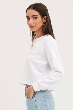 White Crop Sweatshirts Embroided -Modern Fashion Shop sweater white crop sweatshirts embroided 32966094356673