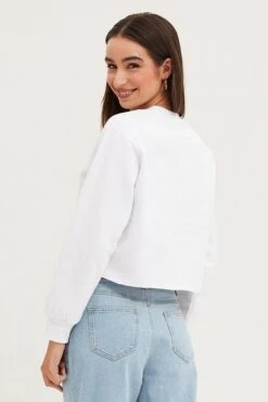 White Crop Sweatshirts Embroided -Modern Fashion Shop sweater white crop sweatshirts embroided 32966094422209