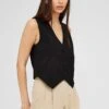 Black Top Waistcost Sleeveless V Neck Button Up Relaxed