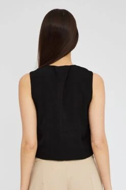 Black Top Waistcost Sleeveless V Neck Button Up Relaxed 12 Black Top Waistcost Sleeveless V Neck Button Up Relaxed -Modern Fashion Shop wc0091 34wb black 5