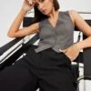 Grey Top Waistcost Sleeveless V Neck Button Up Relaxed -Modern Fashion Shop wc0091 34wb charcoal 1