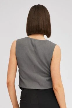 Grey Top Waistcost Sleeveless V Neck Button Up Relaxed -Modern Fashion Shop wc0091 34wb charcoal 5