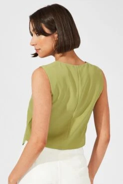 Green Top Waistcost Sleeveless V Neck Button Up Relaxed -Modern Fashion Shop wc0091 34wb sage 5