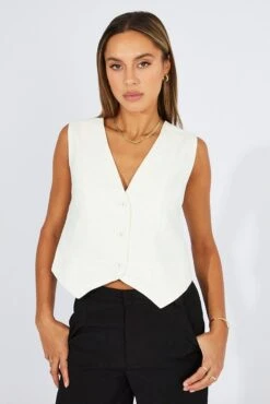White Linen Waistcoat -Modern Fashion Shop wc0091 36w white 3