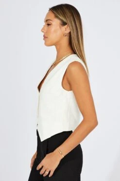 White Linen Waistcoat -Modern Fashion Shop wc0091 36w white 4