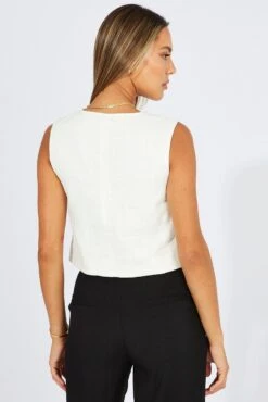 White Linen Waistcoat -Modern Fashion Shop wc0091 36w white 5