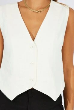 White Linen Waistcoat -Modern Fashion Shop wc0091 36w white 6
