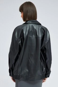 Black Faux Leather Jacket Long Sleeve -Modern Fashion Shop wc1655 33wb black 5