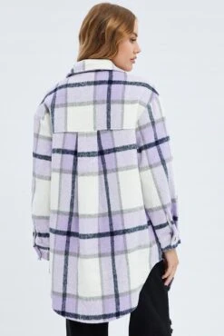 Purple Check Long Checked Print Jacket Long Sleeves -Modern Fashion Shop wcc8248ca 36wb check 5