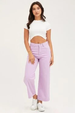 Purple Denim Jeans Wide Leg High Rise Cropped -Modern Fashion Shop wide leg jean purple denim jeans wide leg high rise cropped 32965617647809