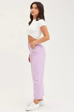 Purple Denim Jeans Wide Leg High Rise Cropped -Modern Fashion Shop wide leg jean purple denim jeans wide leg high rise cropped 32965617680577