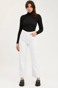 White Wide Leg Denim Jeans High Rise -Modern Fashion Shop wide leg jean winter whi wide leg denim jeans high rise 32887822713025